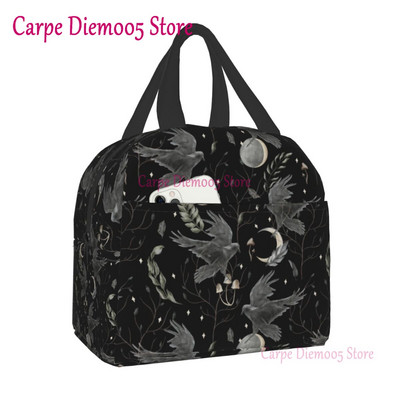 Geantă de prânz termoizolantă cu model de vrăjitoare pentru școală de muncă, craniu de pisică de Halloween, cutie termică de prânz pentru femei, copii, pungi de picnic