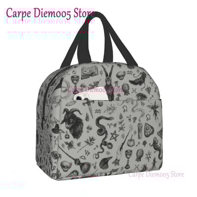Geantă de prânz termoizolantă cu model de vrăjitoare pentru școală de muncă, craniu de pisică de Halloween, cutie termică de prânz pentru femei, copii, pungi de picnic