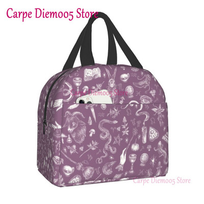 Geantă de prânz termoizolantă cu model de vrăjitoare pentru școală de muncă, craniu de pisică de Halloween, cutie termică de prânz pentru femei, copii, pungi de picnic