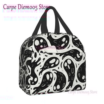 Geantă de prânz termoizolantă cu model de vrăjitoare pentru școală de muncă, craniu de pisică de Halloween, cutie termică de prânz pentru femei, copii, pungi de picnic