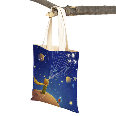 Little Prince ženska torba za kupnju s dvostrukim printom Modna klasična anime crtana studentska platnena putna torba za djecu, dječake, djevojčice
