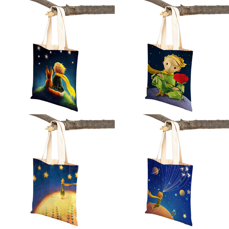 Little Prince ženska torba za kupnju s dvostrukim printom Modna klasična anime crtana studentska platnena putna torba za djecu, dječake, djevojčice