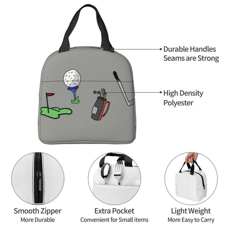 Golfové izolované obedové tašky na školské práce, piknik, športy, golf, prenosný tepelný chladič, bento box pre ženy a deti