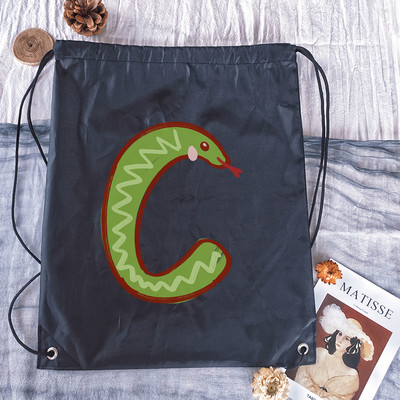 Rucsac cu șnur, imprimeu cu alfabet Kawaii, bărbați, femei, și genți de sport portabile Geanta albă cu șnur Rucsac școlar pentru copii