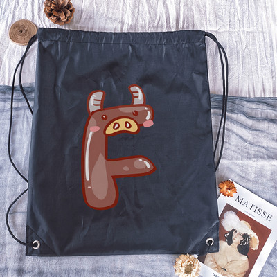 Rucsac cu șnur, imprimeu cu alfabet Kawaii, bărbați, femei, și genți de sport portabile Geanta albă cu șnur Rucsac școlar pentru copii