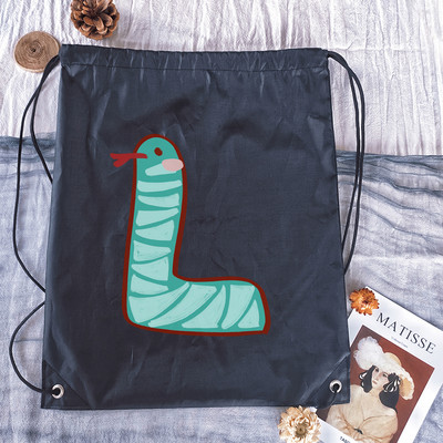 Rucsac cu șnur, imprimeu cu alfabet Kawaii, bărbați, femei, și genți de sport portabile Geanta albă cu șnur Rucsac școlar pentru copii