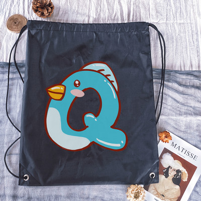 Rucsac cu șnur, imprimeu cu alfabet Kawaii, bărbați, femei, și genți de sport portabile Geanta albă cu șnur Rucsac școlar pentru copii