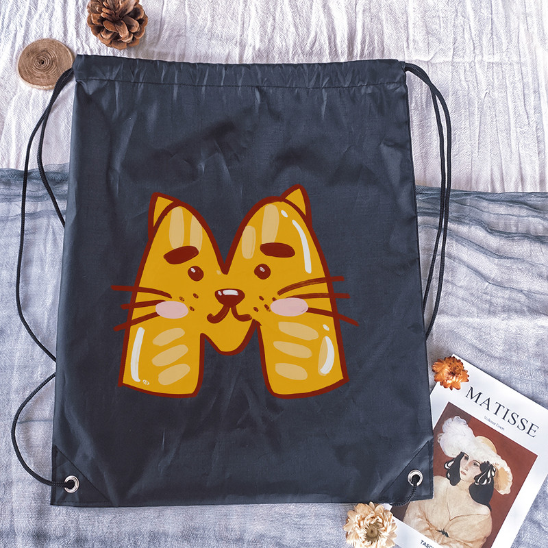 Rucsac cu șnur, imprimeu cu alfabet Kawaii, bărbați, femei, și genți de sport portabile Geanta albă cu șnur Rucsac școlar pentru copii