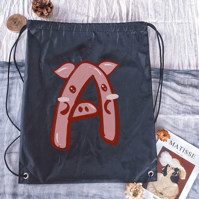 Rucsac cu șnur, imprimeu cu alfabet Kawaii, bărbați, femei, și genți de sport portabile Geanta albă cu șnur Rucsac școlar pentru copii