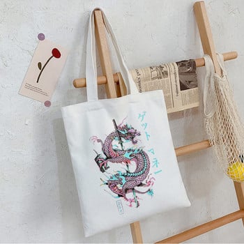 Dragon Anime Print Punk Canvas Bag Harajuku Shopper Γυναικεία τσάντα μεγάλης χωρητικότητας Vintage Classic Shoulder Bag Τσάντα δώρου