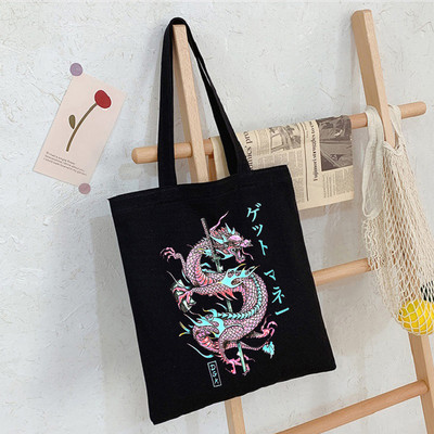 Dragon Anime Print Punk vászontáska Harajuku Shopper nagy kapacitású női táska Vintage klasszikus válltáska kézitáska ajándéktáska