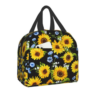 Geantă de prânz cu flori de lux, floarea soarelui, pentru femei, cu izolație termică, cutie de prânz florală, cu margarete, pentru copii, genți portabile de picnic de școală