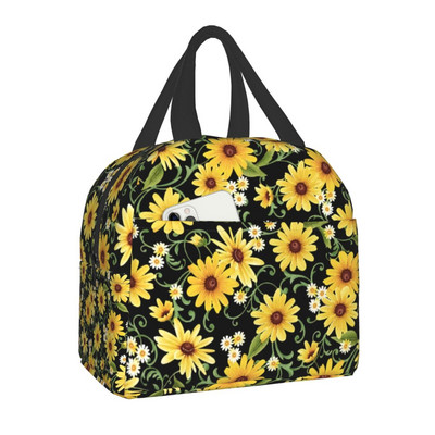 Geantă de prânz cu flori de lux, floarea soarelui, pentru femei, cu izolație termică, cutie de prânz florală, cu margarete, pentru copii, genți portabile de picnic de școală