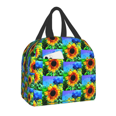 Geantă de prânz cu flori de lux, floarea soarelui, pentru femei, cu izolație termică, cutie de prânz florală, cu margarete, pentru copii, genți portabile de picnic de școală