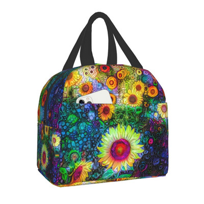 Geantă de prânz cu flori de lux, floarea soarelui, pentru femei, cu izolație termică, cutie de prânz florală, cu margarete, pentru copii, genți portabile de picnic de școală