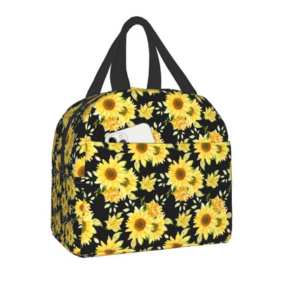 Geantă de prânz cu flori de lux, floarea soarelui, pentru femei, cu izolație termică, cutie de prânz florală, cu margarete, pentru copii, genți portabile de picnic de școală