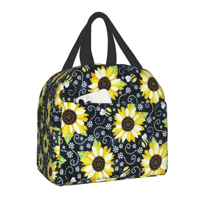 Geantă de prânz cu flori de lux, floarea soarelui, pentru femei, cu izolație termică, cutie de prânz florală, cu margarete, pentru copii, genți portabile de picnic de școală