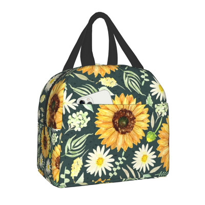 Geantă de prânz cu flori de lux, floarea soarelui, pentru femei, cu izolație termică, cutie de prânz florală, cu margarete, pentru copii, genți portabile de picnic de școală