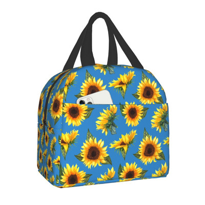 Geantă de prânz cu flori de lux, floarea soarelui, pentru femei, cu izolație termică, cutie de prânz florală, cu margarete, pentru copii, genți portabile de picnic de școală