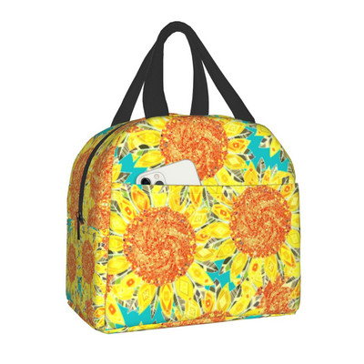 Geantă de prânz cu flori de lux, floarea soarelui, pentru femei, cu izolație termică, cutie de prânz florală, cu margarete, pentru copii, genți portabile de picnic de școală