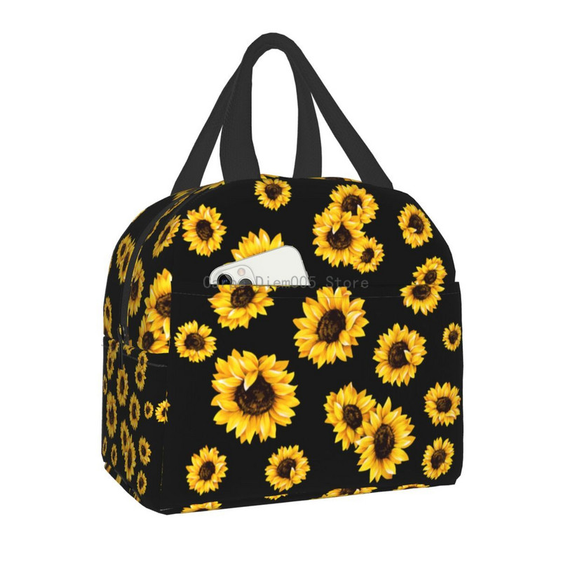 Geantă de prânz cu flori de lux, floarea soarelui, pentru femei, cu izolație termică, cutie de prânz florală, cu margarete, pentru copii, genți portabile de picnic de școală