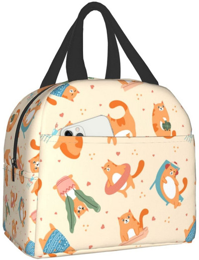 Kaķu izolēta pusdienu soma atkārtoti lietojama dzesētāja termiskā soma ar priekšējo kabatu sievietēm vīriešiem Ceļojumi Darbs Pārgājieni Piknika pusdienu kaste