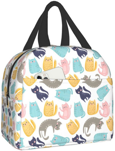 Kaķu izolēta pusdienu soma atkārtoti lietojama dzesētāja termiskā soma ar priekšējo kabatu sievietēm vīriešiem Ceļojumi Darbs Pārgājieni Piknika pusdienu kaste