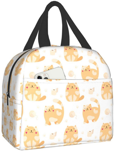 Kaķu izolēta pusdienu soma atkārtoti lietojama dzesētāja termiskā soma ar priekšējo kabatu sievietēm vīriešiem Ceļojumi Darbs Pārgājieni Piknika pusdienu kaste