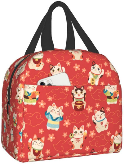 Kaķu izolēta pusdienu soma atkārtoti lietojama dzesētāja termiskā soma ar priekšējo kabatu sievietēm vīriešiem Ceļojumi Darbs Pārgājieni Piknika pusdienu kaste