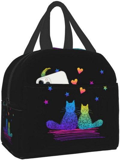 Kaķu izolēta pusdienu soma atkārtoti lietojama dzesētāja termiskā soma ar priekšējo kabatu sievietēm vīriešiem Ceļojumi Darbs Pārgājieni Piknika pusdienu kaste