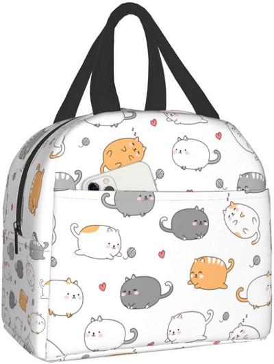Kaķu izolēta pusdienu soma atkārtoti lietojama dzesētāja termiskā soma ar priekšējo kabatu sievietēm vīriešiem Ceļojumi Darbs Pārgājieni Piknika pusdienu kaste