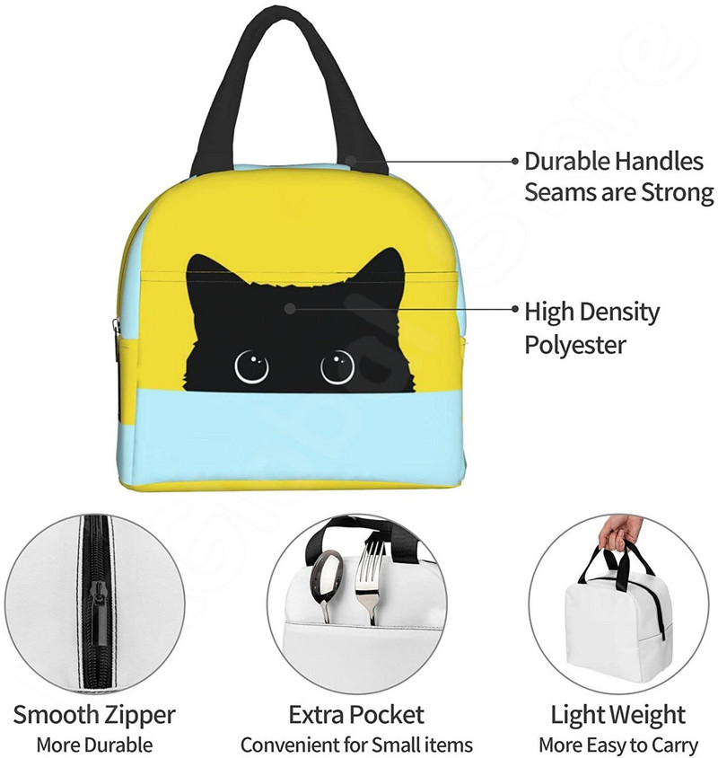 Kaķu izolēta pusdienu soma atkārtoti lietojama dzesētāja termiskā soma ar priekšējo kabatu sievietēm vīriešiem Ceļojumi Darbs Pārgājieni Piknika pusdienu kaste