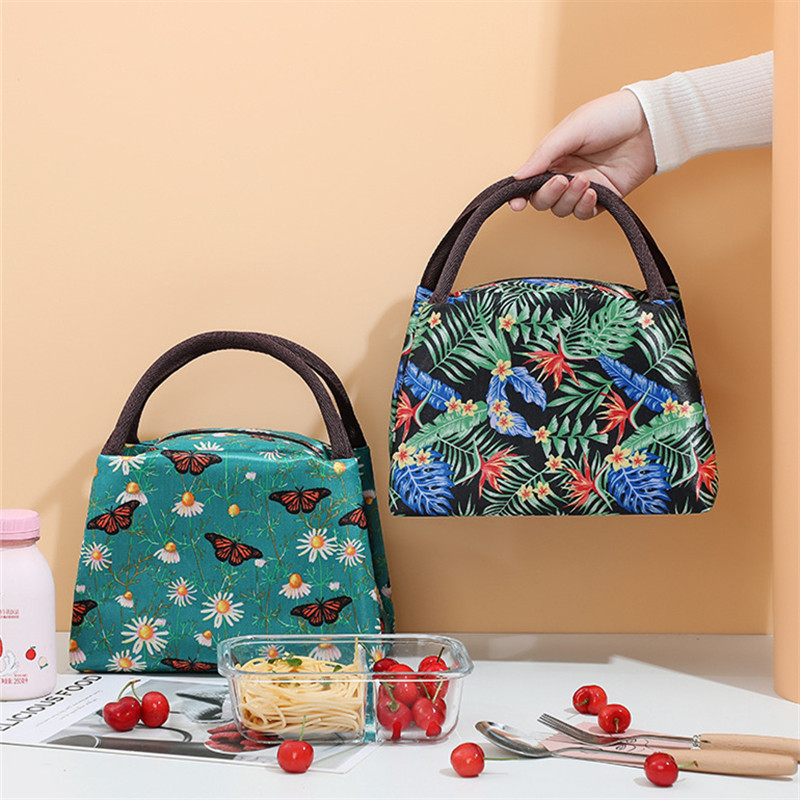 Ziedi Termiskās pusdienu vakariņu somas sievietēm, bērniem, aukstuma izolētām iepakojumā. Darbs Brokastis Pārtika Durvju soma Rokassomas Bento aksesuāri