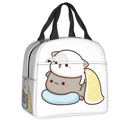 Piersici și Goma Mochi pisică care mănâncă Ramen Saci de prânz termoizolate pentru femei Recipient de prânz reutilizabil Cutie pentru alimente în aer liber