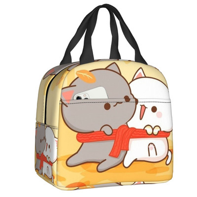 Piersici și Goma Mochi pisică care mănâncă Ramen Saci de prânz termoizolate pentru femei Recipient de prânz reutilizabil Cutie pentru alimente în aer liber