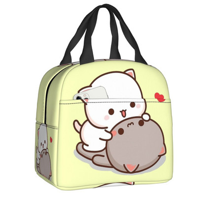 Piersici și Goma Mochi pisică care mănâncă Ramen Saci de prânz termoizolate pentru femei Recipient de prânz reutilizabil Cutie pentru alimente în aer liber