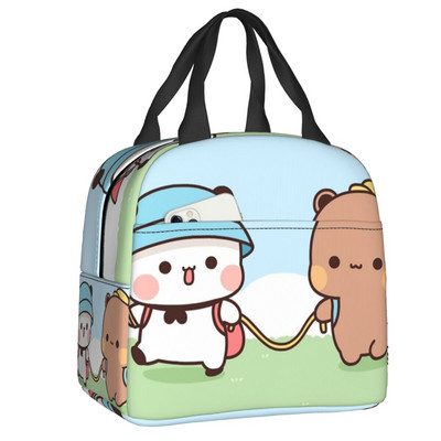 Piersici și Goma Mochi pisică care mănâncă Ramen Saci de prânz termoizolate pentru femei Recipient de prânz reutilizabil Cutie pentru alimente în aer liber
