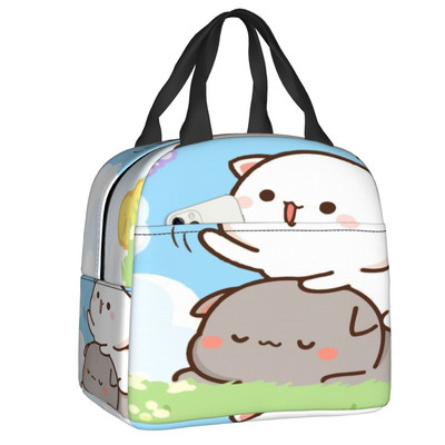 Piersici și Goma Mochi pisică care mănâncă Ramen Saci de prânz termoizolate pentru femei Recipient de prânz reutilizabil Cutie pentru alimente în aer liber