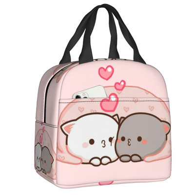 Piersici și Goma Mochi pisică care mănâncă Ramen Saci de prânz termoizolate pentru femei Recipient de prânz reutilizabil Cutie pentru alimente în aer liber