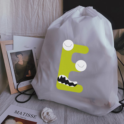 Vízálló sporttáska Kawaii kreatív ábécé nyomtatás Vastag húzózsinóros táska Tornaterem húzózsinór cipők táska ruhák hordozható hátizsákok