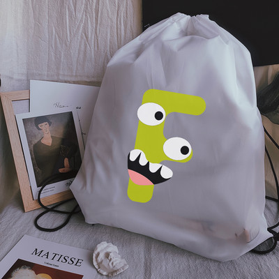 Vízálló sporttáska Kawaii kreatív ábécé nyomtatás Vastag húzózsinóros táska Tornaterem húzózsinór cipők táska ruhák hordozható hátizsákok