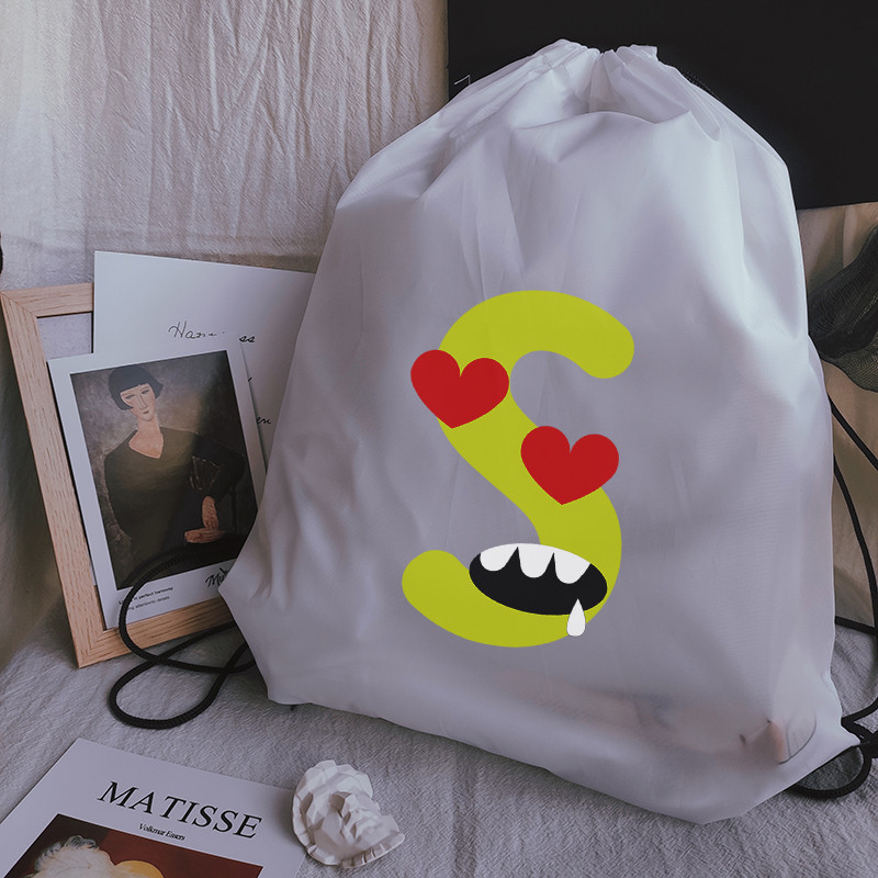 Vízálló sporttáska Kawaii kreatív ábécé nyomtatás Vastag húzózsinóros táska Tornaterem húzózsinór cipők táska ruhák hordozható hátizsákok