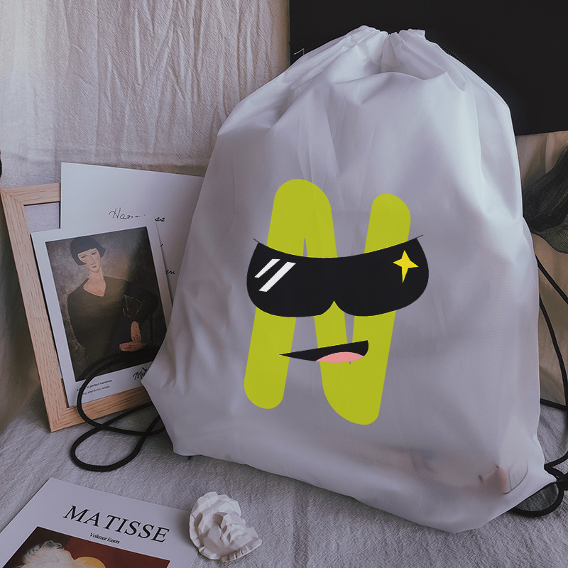 Vízálló sporttáska Kawaii kreatív ábécé nyomtatás Vastag húzózsinóros táska Tornaterem húzózsinór cipők táska ruhák hordozható hátizsákok