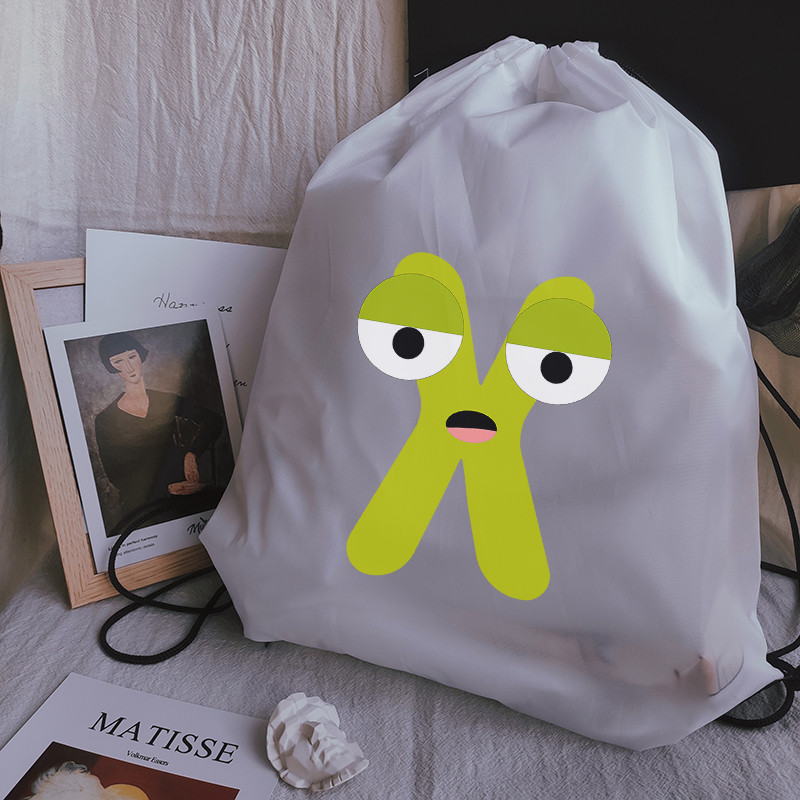 Vízálló sporttáska Kawaii kreatív ábécé nyomtatás Vastag húzózsinóros táska Tornaterem húzózsinór cipők táska ruhák hordozható hátizsákok