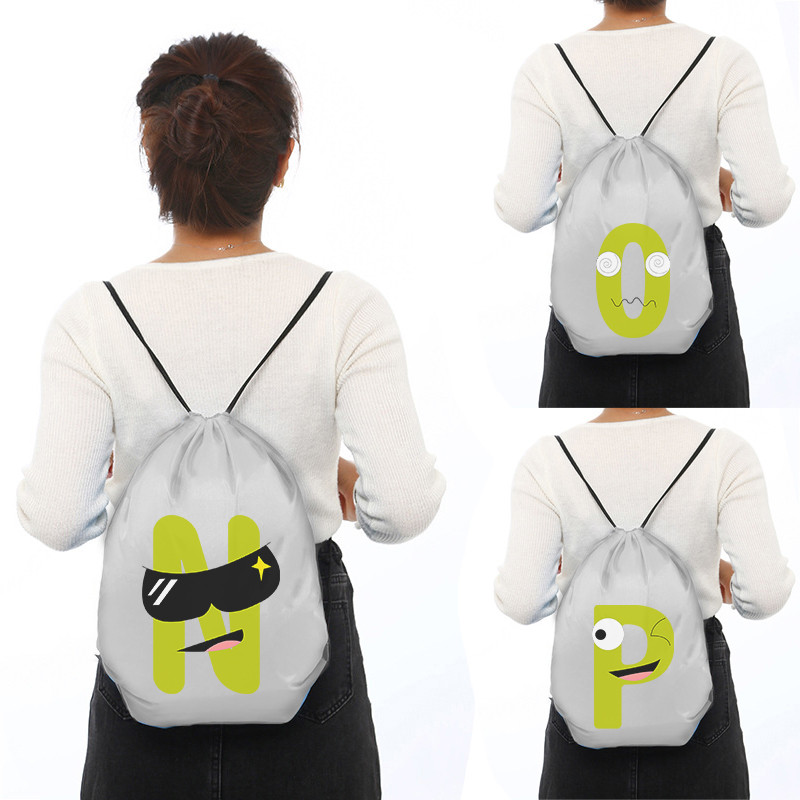 Vízálló sporttáska Kawaii kreatív ábécé nyomtatás Vastag húzózsinóros táska Tornaterem húzózsinór cipők táska ruhák hordozható hátizsákok