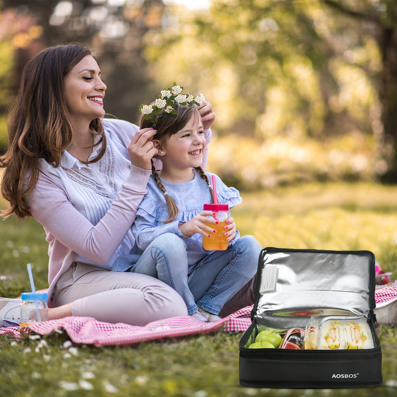 Aosbos Fashion hordozható négyzet alakú szigetelt vászon ebédtáska 2022 termikus élelmiszer piknik ebédtáska női gyerekeknek férfi hűtőtáska ebédlődobozban