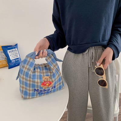 Hylhexyr naiste lõuendist lõunakott Armas jänesekõrv Bento kotid Mini käekott Töö õpilaste lõunakarbi klõpsuga suletav disain