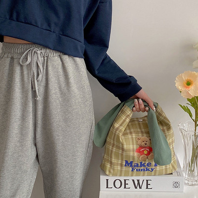 Hylhexyr naiste lõuendist lõunakott Armas jänesekõrv Bento kotid Mini käekott Töö õpilaste lõunakarbi klõpsuga suletav disain