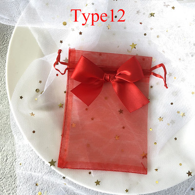 10db Ékszer csomagolótáska Hálós organza húzózsinór Bowknot Gyöngyfonal zacskók Esküvői cukorka ajándékok Tárolótáska tasakok 10*15cm