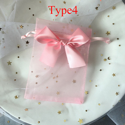 10db Ékszer csomagolótáska Hálós organza húzózsinór Bowknot Gyöngyfonal zacskók Esküvői cukorka ajándékok Tárolótáska tasakok 10*15cm